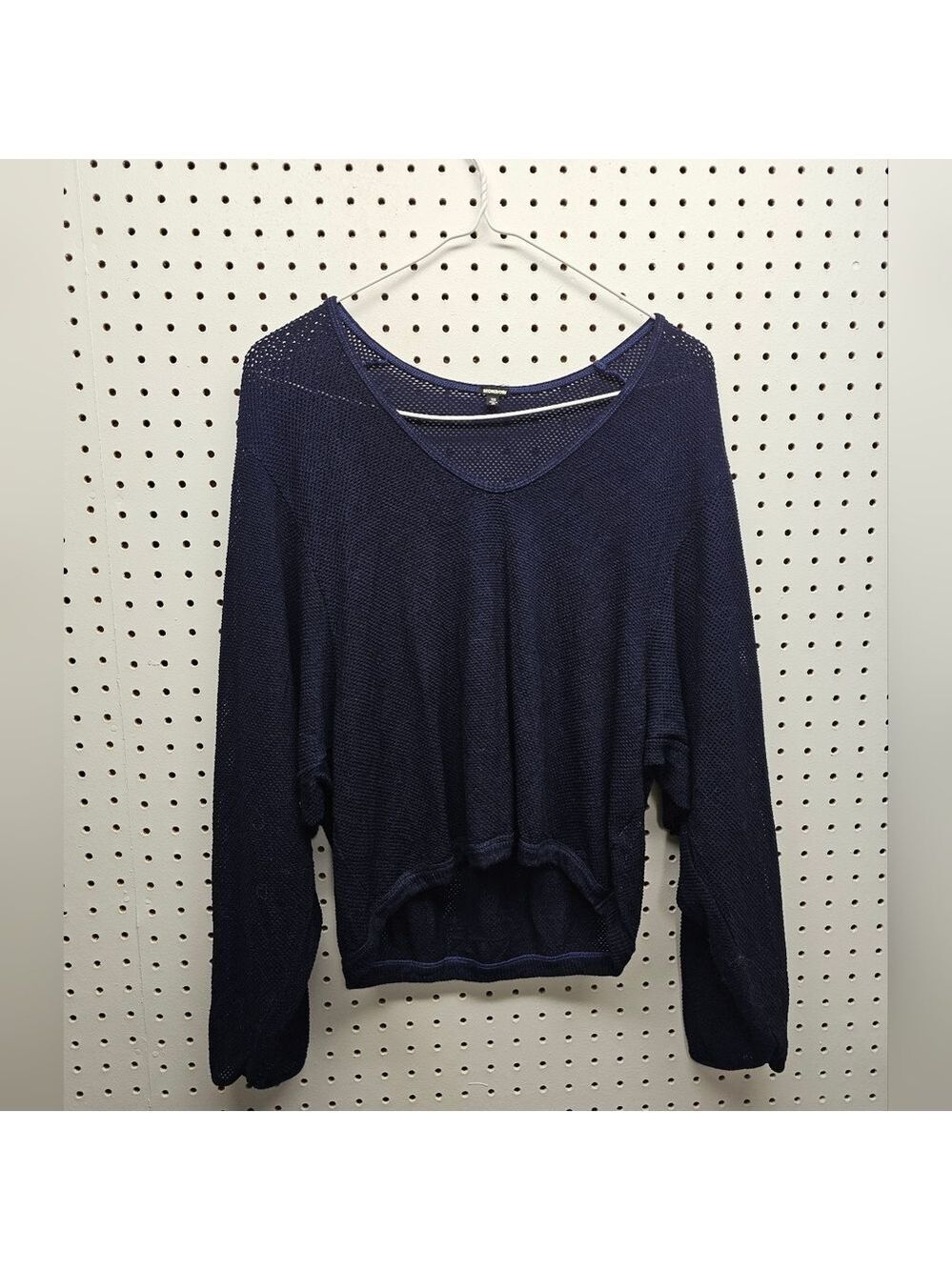 Monrow Navy Blue Pin Hole Knit Sweater Revolve
